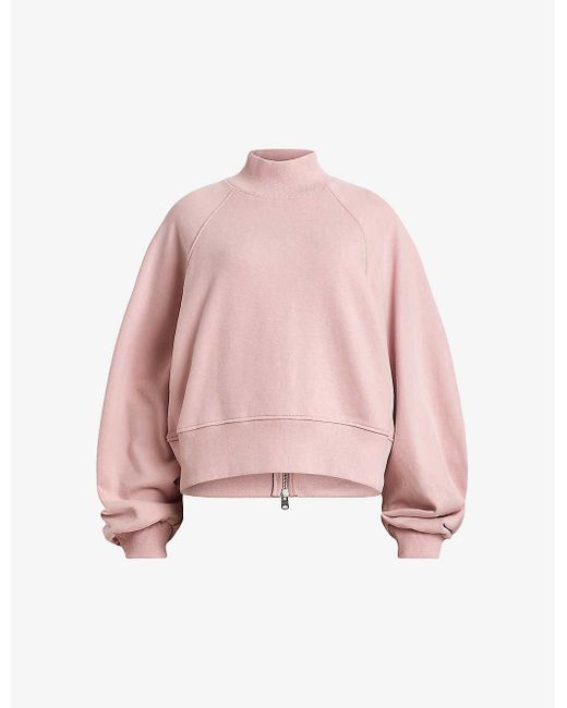 AllSaints Pink Dana High-neck Relaxed-fit Organic-cotton Sweatshirt