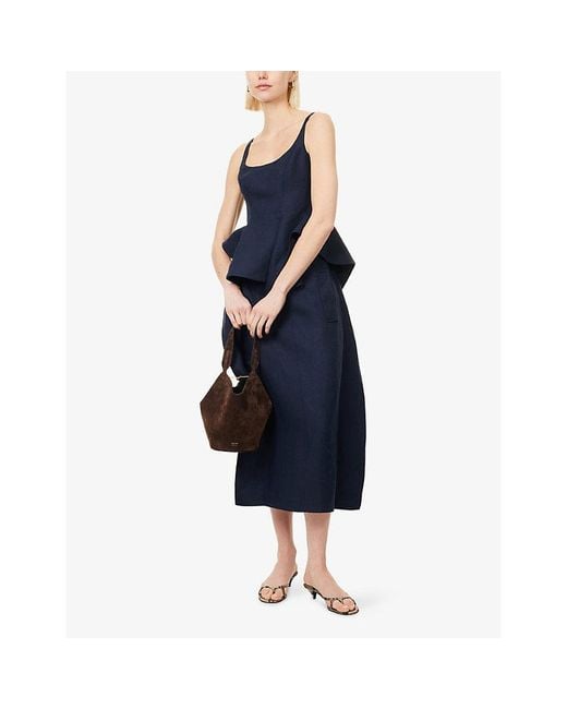 Khaite Blue Gorgi Tailored Linen Midi Skirt