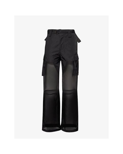 Sacai Black Combo Semi-sheer Straight-leg Satin Trousers