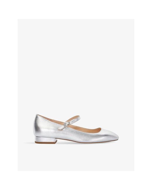 Dune White Leather Habbs Mary-Jane Flat Leather Pumps