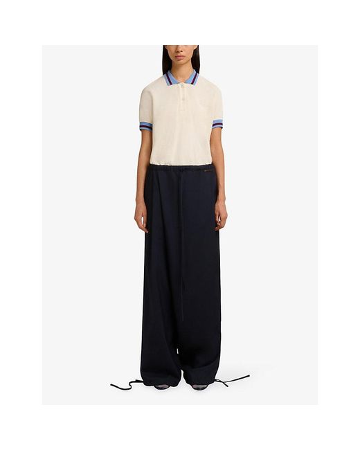 Marni Blue Wide-Leg Drawstring Wool Trousers
