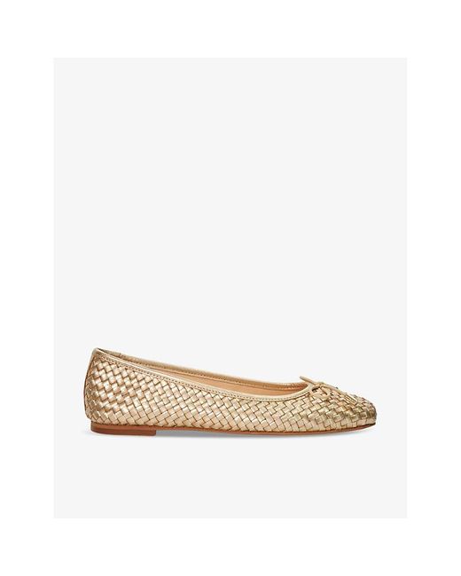 Dune Natural Heights Bow-embellished Woven Leather Ballet Flats