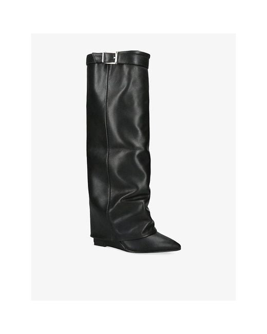Steve Madden Black Corenne Heeled Leather Knee-High Boots