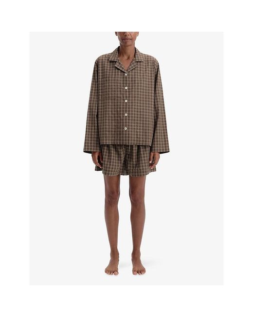 Tekla Brown Long-Sleeve Cotton-Twill Pyjama Shirt