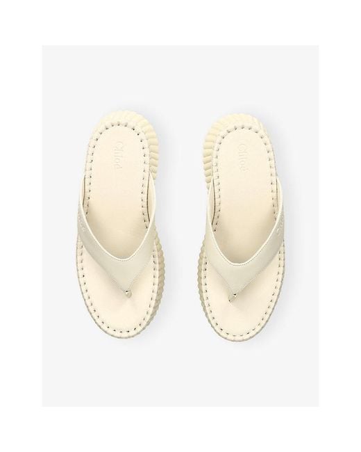 Chloé Natural Nama Wedge Platform Leather Slides