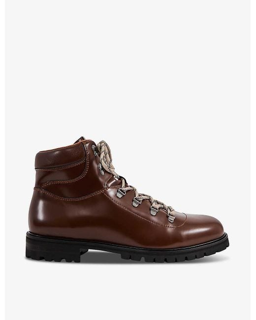 Reiss Brown Ashdown Lace-up Leather Hiking Boots for men