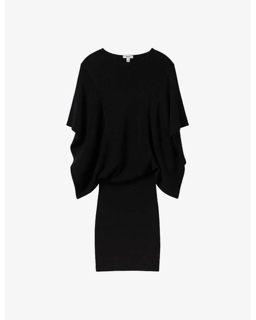 Reiss Black Julia Cape-sleeve Knitted Mini Dress