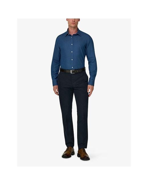 Boggi Blue Washed Regular-Fit Denim Shirt for men