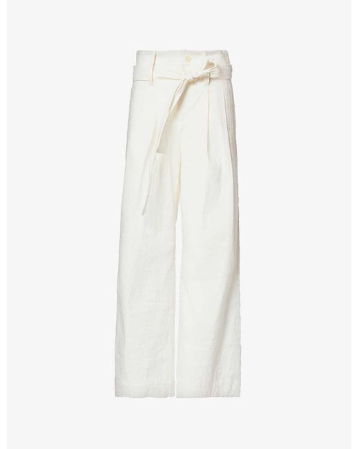 Issey Miyake White Shaped Membrane Detachable-belt Straight-leg Woven Trousers