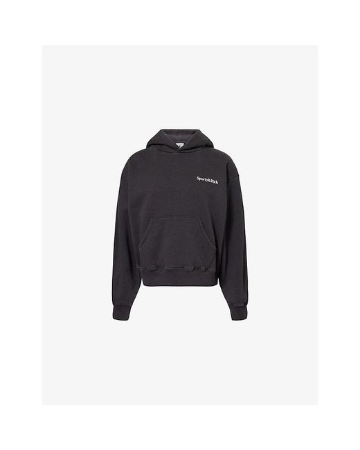 Sporty & Rich Black Serif Logo-Embroidered Cotton Hoody