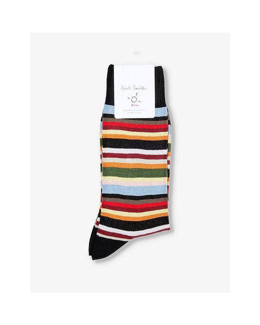 Paul Smith White New Signature Stripe-pattern Stretch-organic-cotton Blend Socks for men