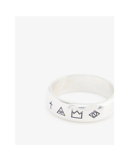 Serge Denimes White 4 Symbols Sterling- Ring for men