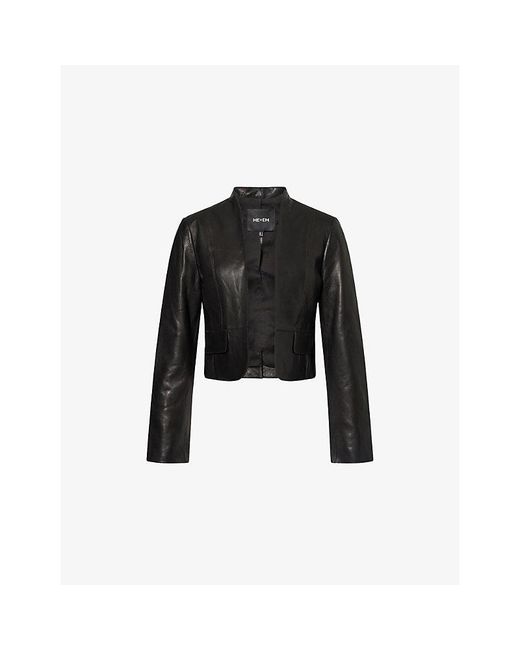 ME+EM Black Open-Front Cropped Leather Jacket