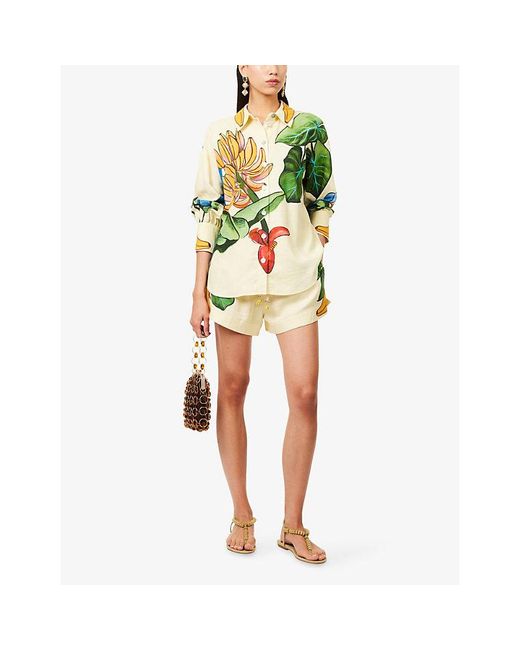 Farm Rio Green Banana And Grapes Printed Linen-Blend Shorts