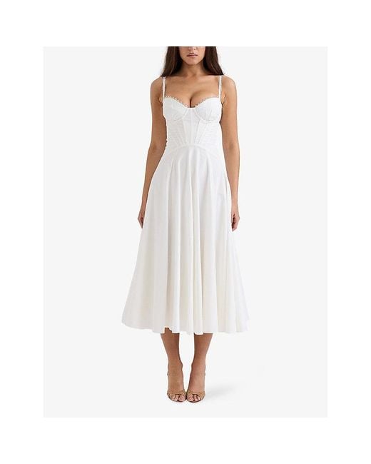 House Of Cb White Steffani Floral-Print Stretch-Cotton Midi Dress