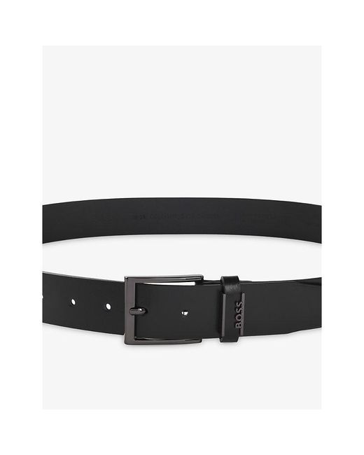 Boss Black Branded-Buckle Leather Belt for men