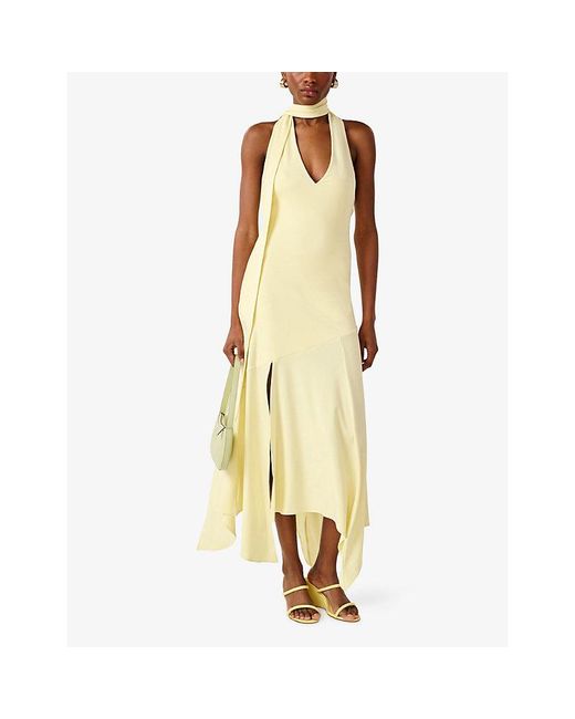 OMNES Yellow Divina Scarf Stretch-Modal Jersey Midi Dress