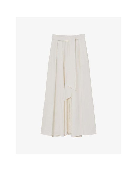 Reiss White Simone Tie-Waist Stretch Cotton-Blend Maxi Skirt