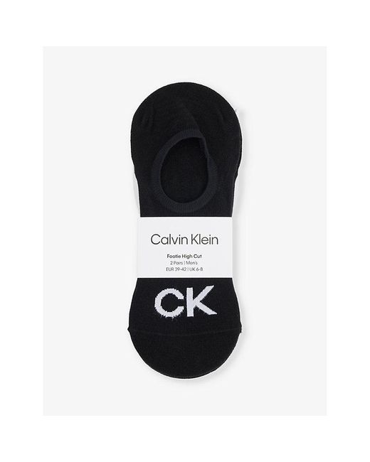 Calvin Klein Black Ribbed-trim Branded Pack Of Two Cotton-blend Socks for men