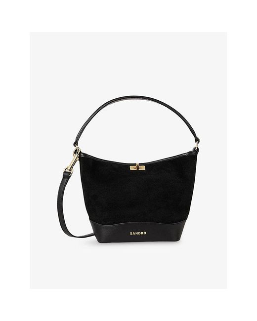 Sandro Black Tangoso Small Suede And Leather Bucket Bag