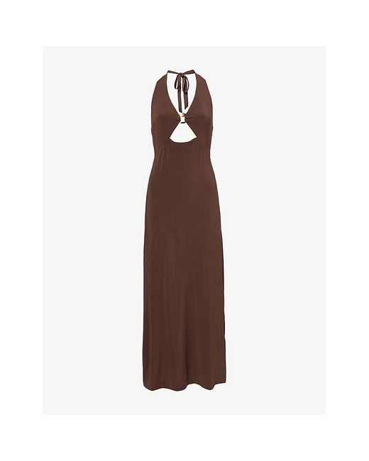 Max Mara Brown Ghiotto Halterneck Stretch-Jersey Midi Dress