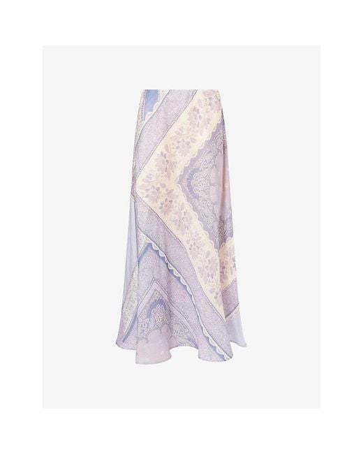 Zimmermann Purple Lucky Bias-Cut Linen Maxi Skirt