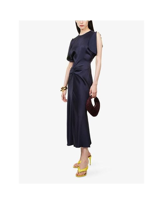 Victoria Beckham Blue Bela Draped-Sleeves Woven Midi Dress