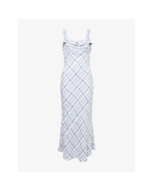 Reformation Blue Tancy Checked Crepe Midi Dress