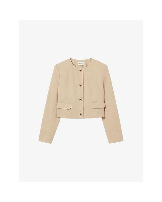 Claudie Pierlot Natural Round-Neck Cropped Linen-Blend Jacket