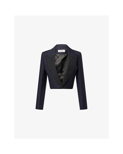RÓHE Frames Black Cropped Peak-Lapel Wool Blazer
