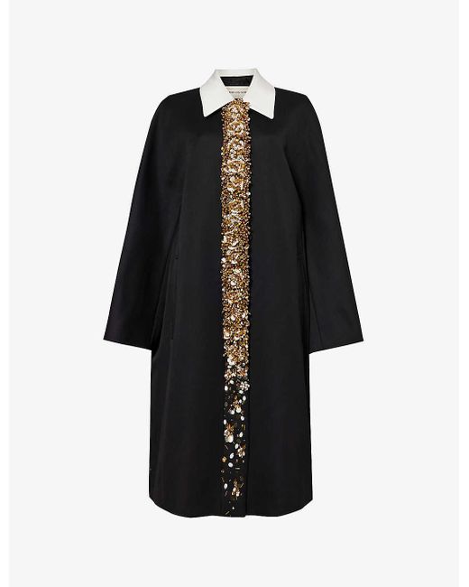 Dries Van Noten Black Bead-embellished Collared Wool-blend Coat