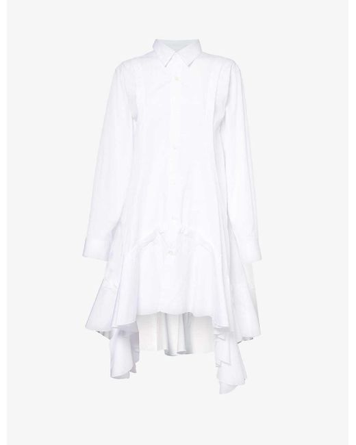 Comme des Garçons White Long-sleeved Asymmetric-hem Cotton Shirt