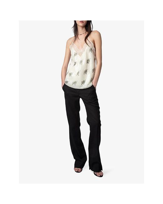 Zadig & Voltaire White Christy Graphic-print Lace-embroidered Woven Top
