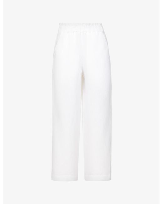 Casa Raki White Natalia Wide-leg High-rise Organic-linen Trousers