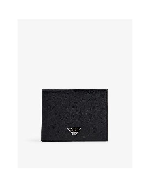 Emporio Armani Black Brand-Plaque Billfold Woven Wallet for men