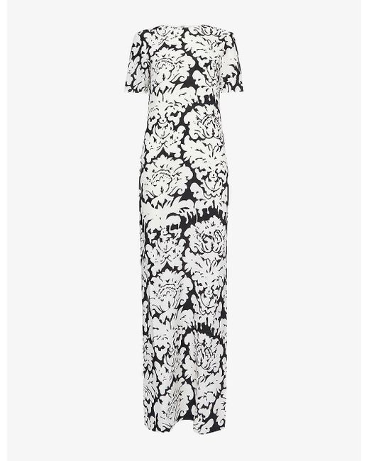 Alexander McQueen White Floral-print Round-neck Silk Maxi Dress