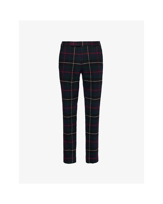 Polo Ralph Lauren Blue Plaid-Print Straight-Leg Wool Trousers for men
