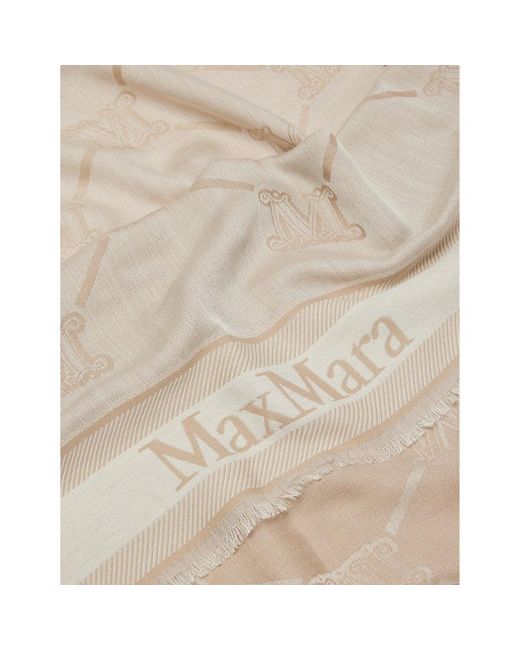 Max Mara White Logo-print Frayed-trims Wool-blend Scarf