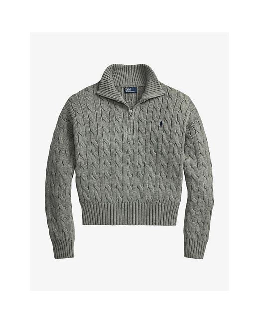 Polo Ralph Lauren Gray Half-Zip Cable-Knitted Cotton Jumper