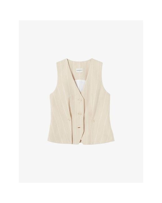 Claudie Pierlot Natural Sleeveless Linen-Blend Waistcoat