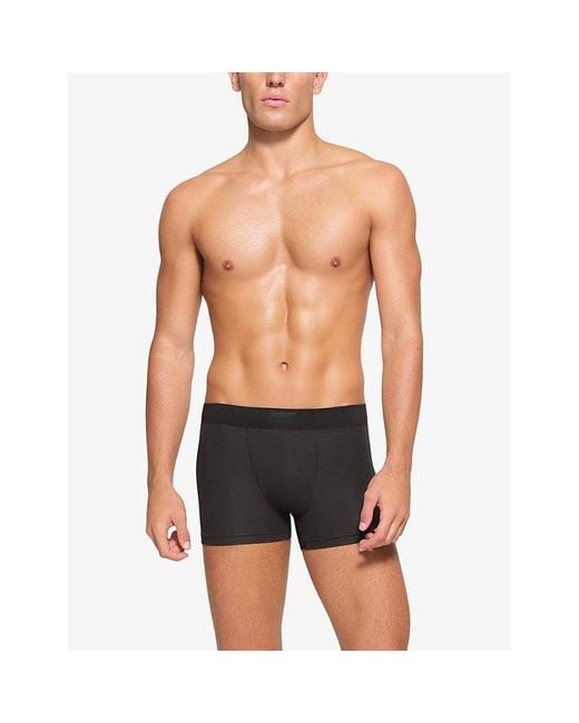 Skims Black Branded-Waistband 3In Stretch-Cotton Boxer Briefs for men