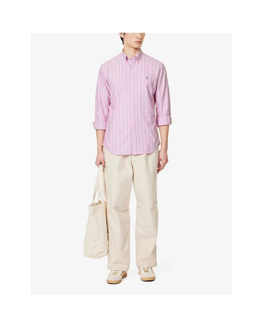 Polo Ralph Lauren 6345b Pink/bluelogo-embroidered Cotton-oxford Shirt X for men