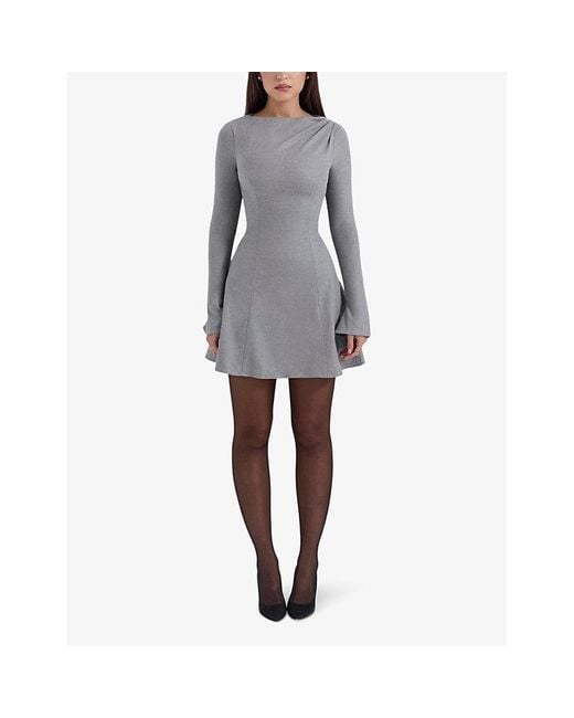 House Of Cb Gray Angelique Long-Sleeved Stretch-Woven Mini Dress