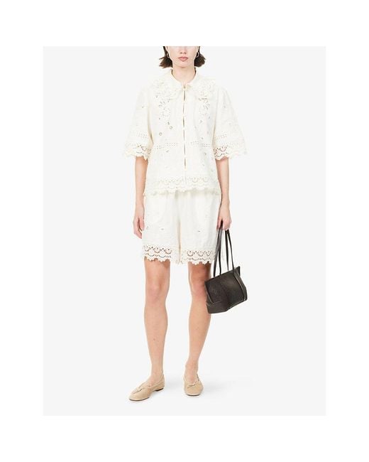 Skall Studio White Talia Embroidered Cotton Shirt