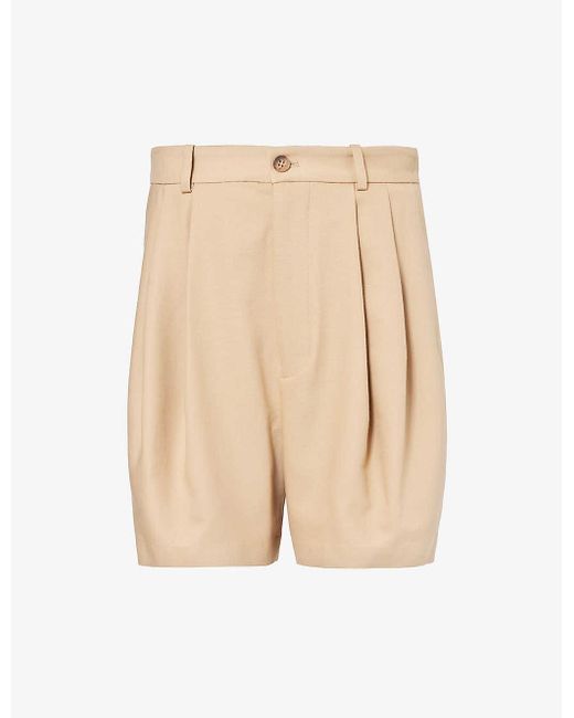 Polo Ralph Lauren Natural Pleated Belt-loop Cotton And Wool-blend Shorts
