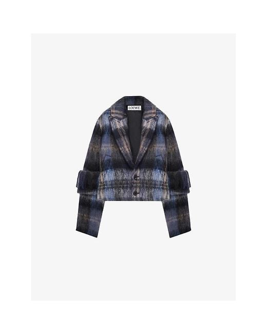 Loewe Blue Check Brushed Wool-Blend Jacket
