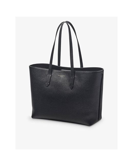 Aspinal Black Regent Logo-embossed Leather Tote Bag
