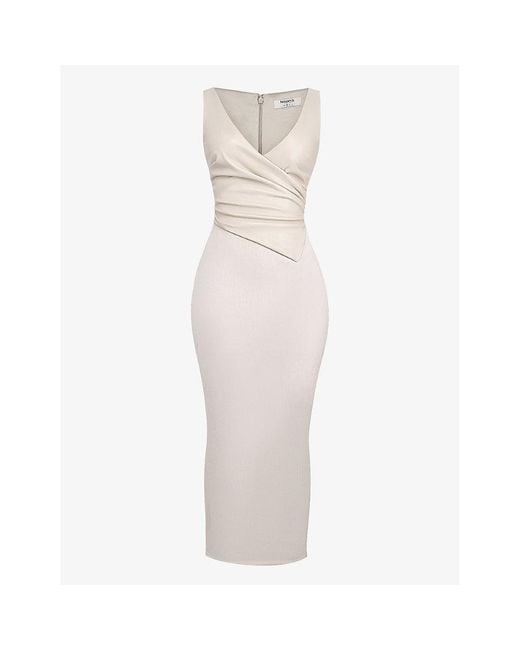 House Of Cb White Laria Gathered Faux-Leather And Cotton Maxi Dress