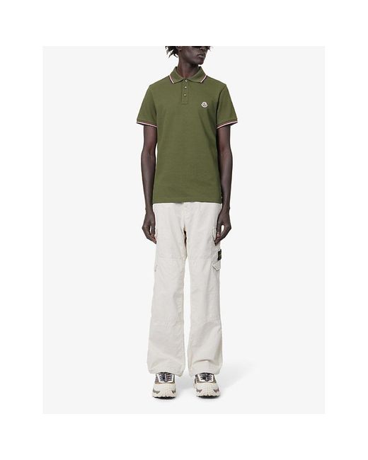 Moncler Green Brand-patch Split-hem Cotton-piqué Polo Shirt for men
