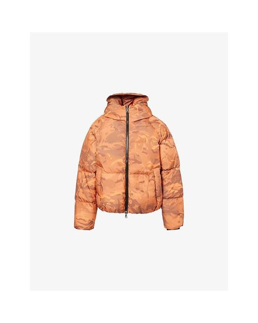 Cole Buxton Orange Camouflage-Pattern Hooded Shell-Down Jacket for men